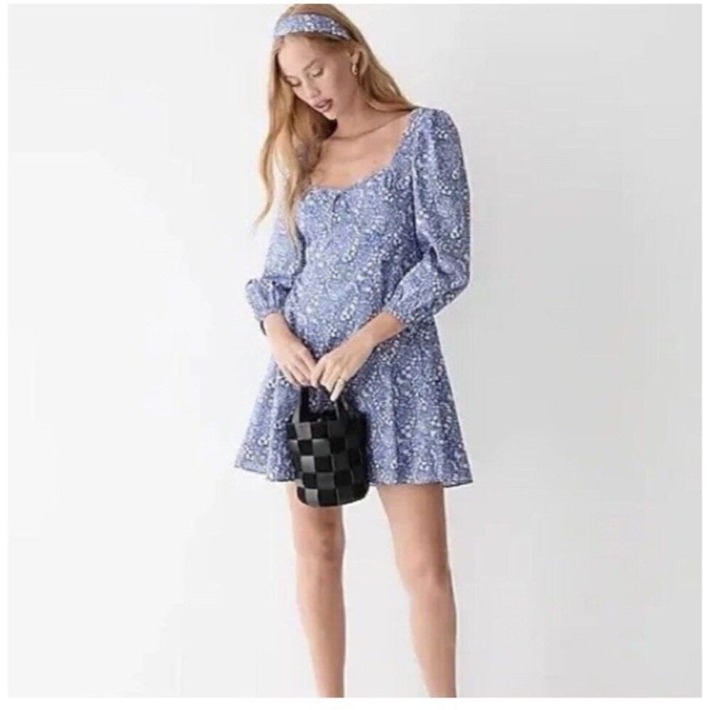 J.Crew Sweetheart Long-Sleeve Mini Dress in Liberty Bourton Bloom‎ Fabric Size 8